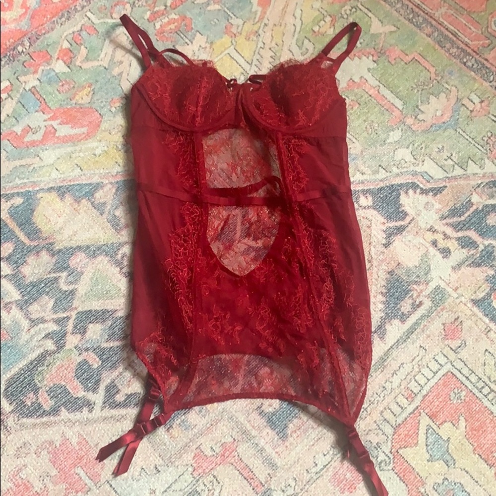Red lingerie body suit bustier
